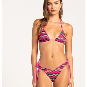 HURLEY Zumba Stripe Itsy Bitsy Bikini Set Electric Pink Knit Large Crop Top
